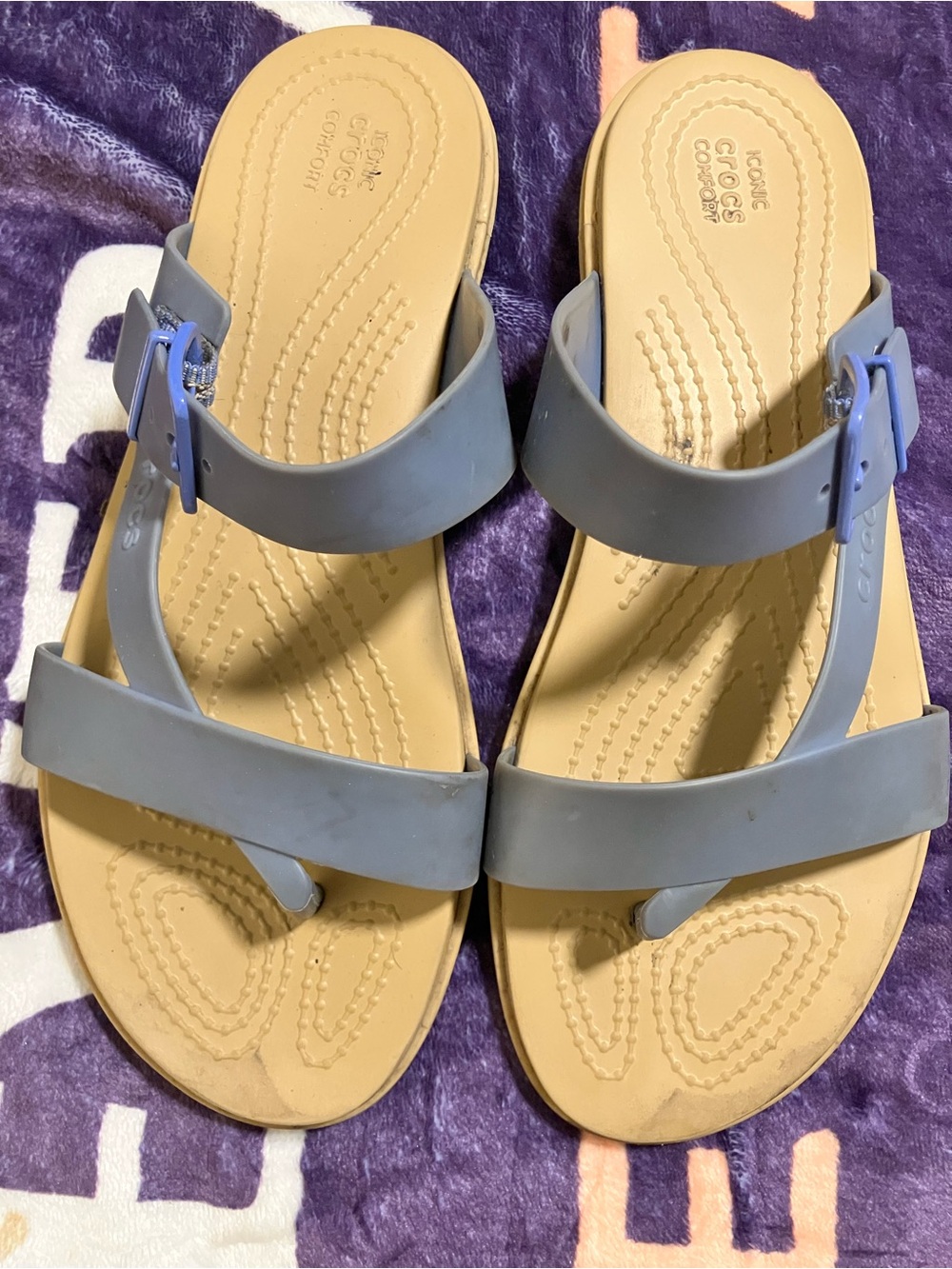 CROCS Women’s Light Blue Double-Strap Toe Loop Sandals